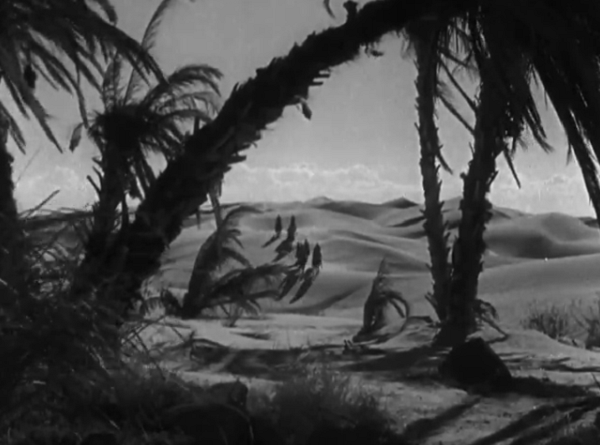 The shot of them arriving at the oasis, as foreboding and dangerous as you'd see in any horror film.