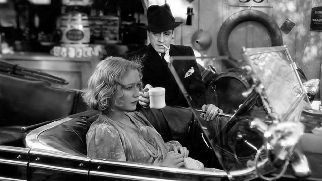 Miriam Hopkins' Temple Drake is horrified after being raped in The Story of Temple Drake, here pictured with Jack LaRue.
